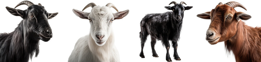 goat face shot isolated on transparent background cutout