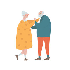 Senior Couples Dancing. Elderly People Romantic Relations Concept. Happy Old Men and Women Holding Hands and Hugging while Dancing. Old Characters Dating, Isolated hand drawn flat vector illustration.