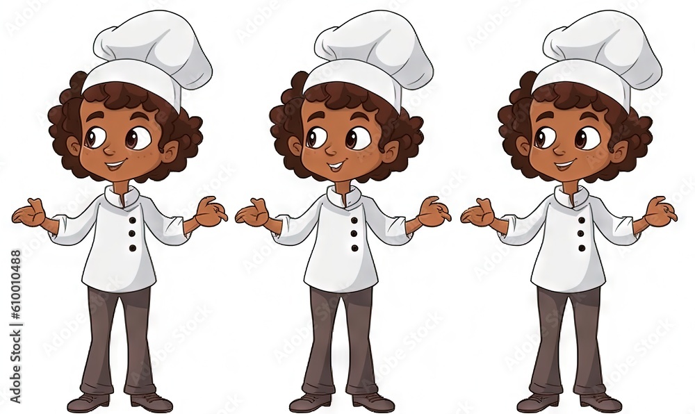 Poster a woman in a chef's outfit with three different poses of the same person in different poses, both of