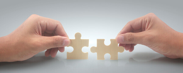 Connecting jigsaw puzzle. Business solutions success