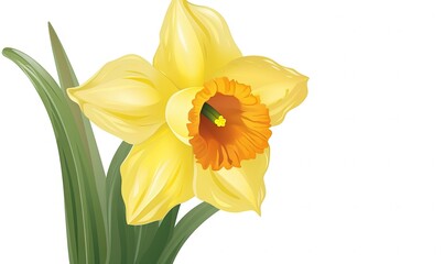  a yellow daffodil flower with a green stem on a white background with a green stem in the center of the flower and a yellow center of the flower.  generative ai