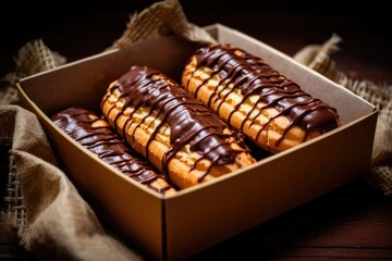 stock photo of a chocolate eclairs and more topping Food Photography AI Generated