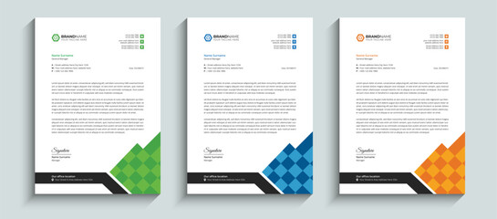 Abstract Professional and Creative business letterhead design template. Abstract Professional company letterhead template design with orange, blue, and green colors.