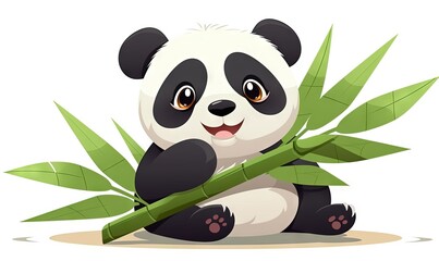  a panda bear sitting on the ground with a bamboo stick in its hand and smiling at the camera with a big smile on its face.  generative ai