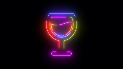 Wine glass neon colored icon. Laser vintage effect. Infinite loopable 4K animation