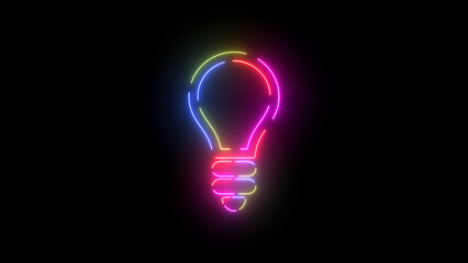 Light bulb neon colored icon. Laser vintage effect. Infinite loopable 4K animation
