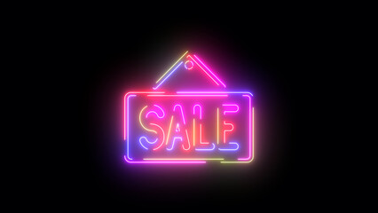 Sale signboard neon colored icon. Laser vintage effect. Infinite loopable 4K animation