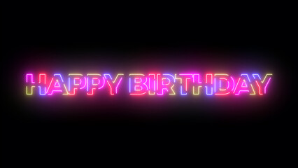 Happy birthday colored text. Laser vintage effect. Infinite loopable 4K animation