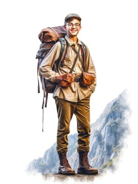 Portrait of a happy young teenager explorer ready for an adventure Generative AI Illustration