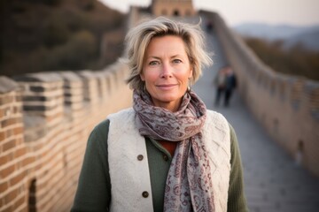 Obraz premium Portrait of mature woman standing on Great Wall in Beijing, China