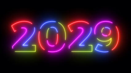 2029 colored text. Laser vintage effect. Infinite loopable 4K animation