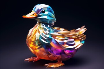 Iridescent Crystal Duck: Playful & Adorable 3D Abstract Duck Art - Colorful Fantasy World - AI-generated Photo