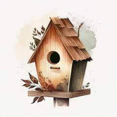 bird nesting box, watercolor style Generative AI