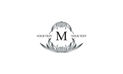 Exclusive vector monogram with initial M. Template for signs, logos, labels, stickers, cards. Graphic design of the page.