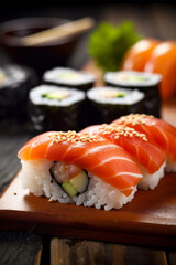 roll sushi japanese rice seafood fish set food japan meal. Generative AI.