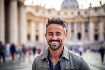 Obraz premium Portrait of handsome young man in front of St. Peter's Basilica in Vatican