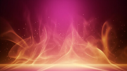 Empty pink and gold festive stage with light shines glow and smoke, background with copy space for award ceremony, jubilee or product presentations. Generative AI - obrazy, fototapety, plakaty