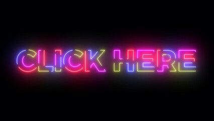 Click here colored text. Laser vintage effect. Infinite loopable 4K animation