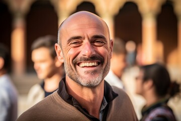 Portrait of a happy muslim man in front of the mosque