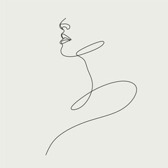 Woman Line Art Minimalist Logo. Nature Organic Cosmetics Makeup. Flower head Feminine Illustration line drawing. Woman face with flowers line