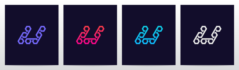 Hexagon Connected Letter Logo Design U © recehan