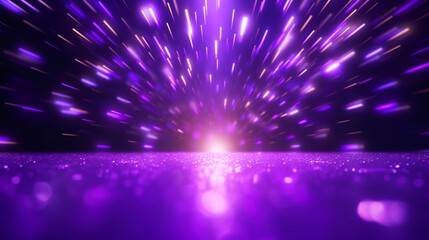  Empty purple festive stage with light beams and shines glow, empty room at night background with copy space for award ceremony, jubilee or product presentations. Generative AI