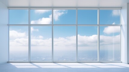 Obraz na płótnie Canvas White interior design with large windows. Generative AI