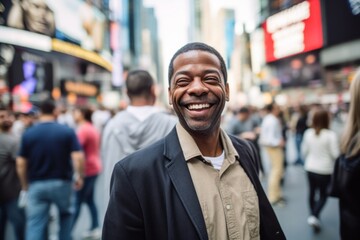 Handsome african american man in Times Square, New York City