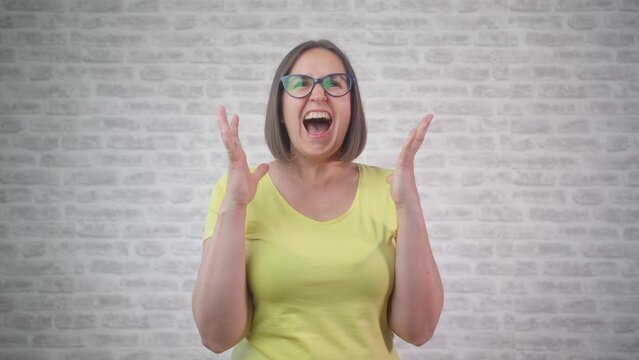 Upset woman yelling to sky. Angry person screaming