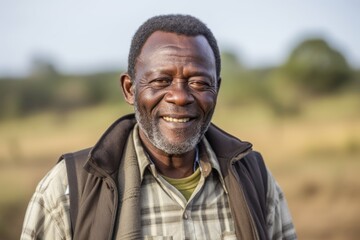Portrait of smiling mature man standing in field on a sunny day