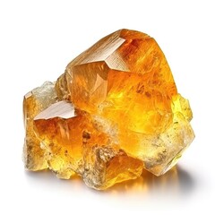yellow Citrine mineral isolated on white background. Generative AI