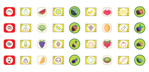 Fruit vector icon set with colorful backgrounds