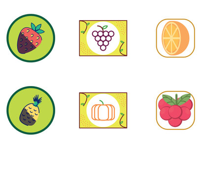 Fruit vector icon set with colorful backgrounds