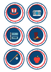 set of vector icons of the city of usa with with blue background