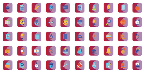 college vector icon set with red background