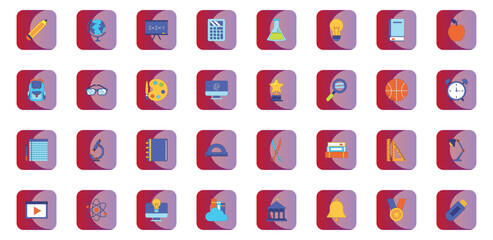college vector icon set with red background
