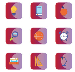 college vector icon set with red background