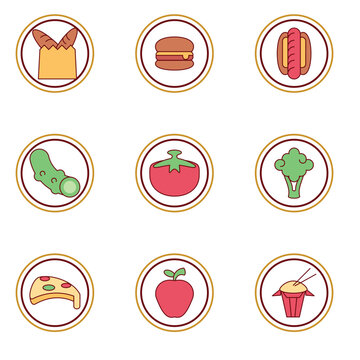 set of fast food vector icons with white background