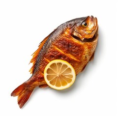grilled spicy fish isolated on white background, top view generative AI