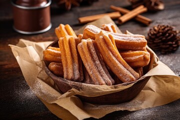stock photo of A churro is a type of fried dough Food Photography AI Generated - obrazy, fototapety, plakaty