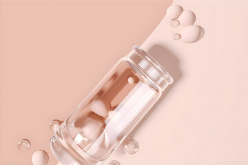Banner serum in petri dish on light beige background cosmetics research concep