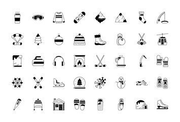 Set of winter activity icons. Ski and winter sports, fashion vector illustration
