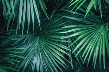Background texture green palm leaves tropical jungle. AI
