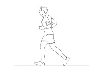 Continuous line drawing of a man doing running sport vector illustration. Premium vector. 