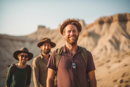 Group portrait photography of a satisfied man in his 30s that is with the family at the Masada in Southern District Israel . Generative AI