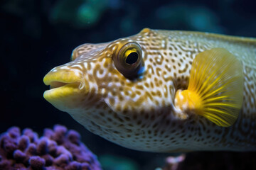 Obraz premium Fish cow underwater photo horned coral tropical animal macro. AI