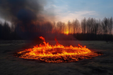 Fire frame round fire burning panorama wildfire. AI