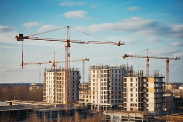 Cranes construction of apartment buildings landscape. AI