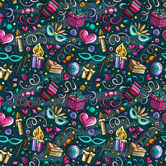 Naklejka premium Happy Birthday doodles seamless pattern.