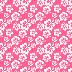 White Hawaiian Flowers Aloha Seamless Pattern on red Background	